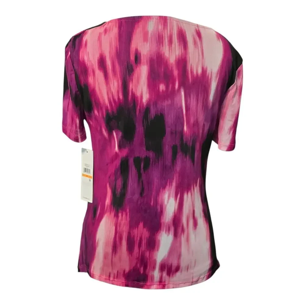 Calvin Klein Blouse Womens Small Asymmetrical Neck Ruched Abstract Colorful NWT - Picture 3 of 11